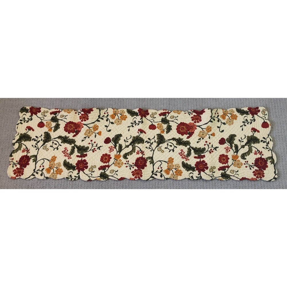 Williamsburg Quilted Table Runner Fall Colors Reversible 15x52” Cottage Country